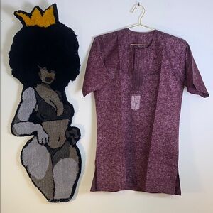 Deep Purple Kurta with Short Sleeves and Subtle Texture